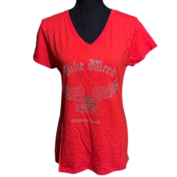 Fruit of the Loom Tops - Daytona Beach Florida Bike Week Studded Red Motorcycle T-Shirt Women's L Large
